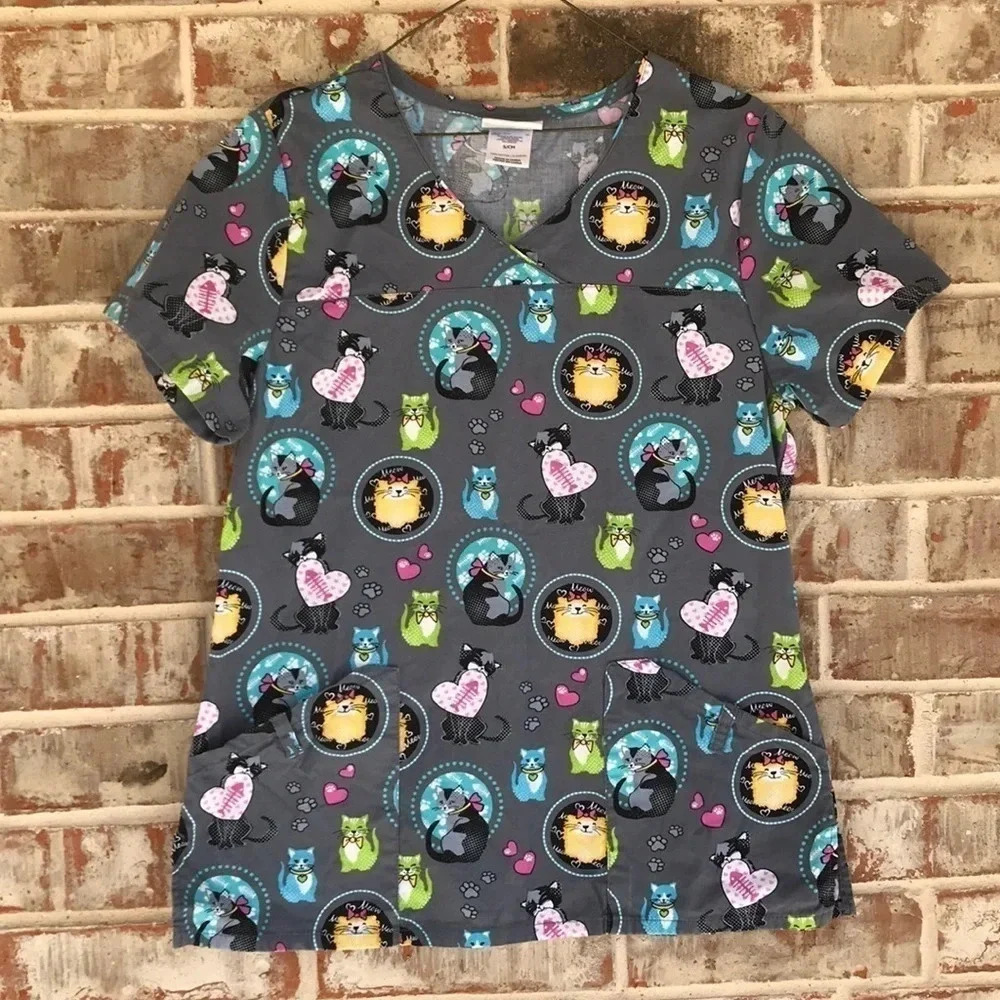 Scrubstar Cat Heart Valentine Nursing Scrub‎ Top